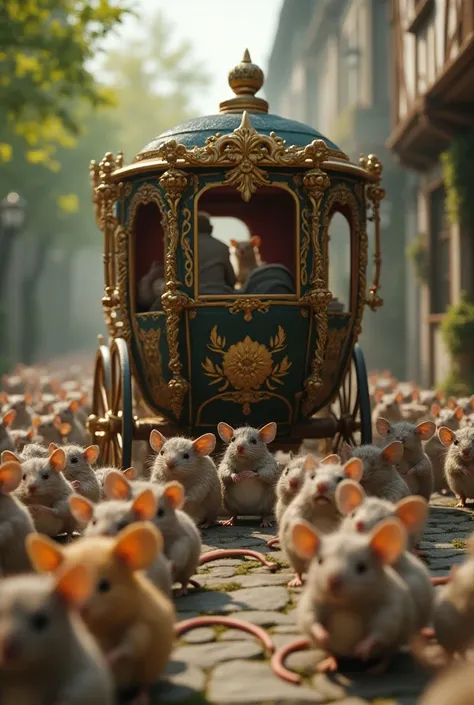 100 mice pulling a carriage.