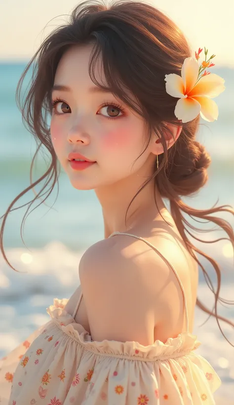 Japanese, 18 years old, female, pure, cheerful, flawless, beautiful beauty and body, slight bulge in the chest, a glimpse of ishness, eternal kindness and beauty, a refreshing breeze blowing, growing into an adult in mind and body. A floral scent that will...