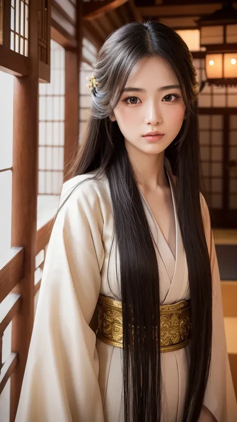 1girl, in a traditional japanese shinto shrine, beautiful detailed eyes, beautiful detailed lips, extremely detailed face, elegant long hair, serene expression, mystical aura, divine light emanating from behind, intricate architectural details, ornate deco...