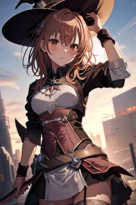 witch, masterpiece, highest quality, (Misaka Mikoto), UHD, retina, masterpiece,accurate anatomy, textured skin, super detailed, high quality, best quality, highres, 8k