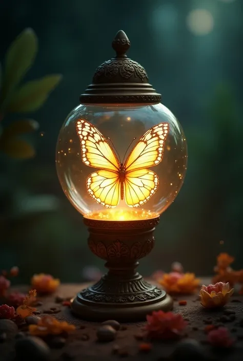 Magical lamp, butterfly, full of light, beautiful