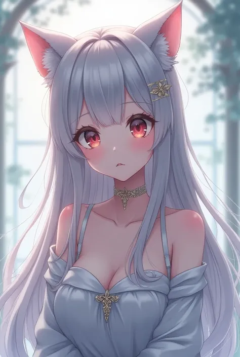 Beautiful Anime Girl Neko,gray hair,