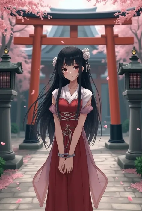 Beautiful anime characters,Black Hair,I can&#39;t see because my hands are tied behind my back,Bob,Shrine maiden, shortcuts,