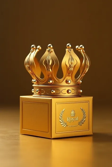  Carton box packaging prototype, in three-dimensional crown shape , for luxury market,  mark "Royal". Visual identity in gold and gold.  Inspired by the Crown of Saint Edward - British royalty . Containing 24 ,   drawers with handles being crown crystals .