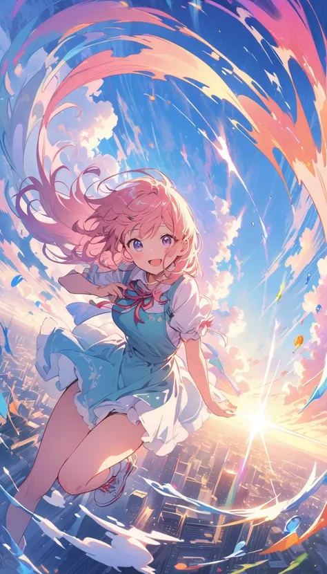 (masterpiece, Best Quality, Official Art:1.2), (colorful), floating colorfulな髪 water, Ultra-detailed illustrations, highly detailed, Dynamic Angle, beautiful detailed, 8k, break smiling amidst the colorful scenes, (Best Quality, masterpiece,  High Resoluti...