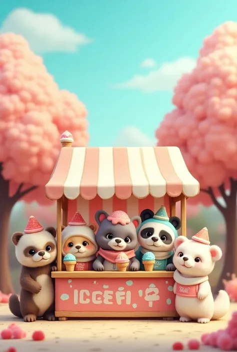 It generates an otter with a panda, a dog and a penguin, and also a sariguella. 
Super cuddly people who sell ice cream that says Ice Fit on their packaging and have an ice cream hat and ice cream uniform
