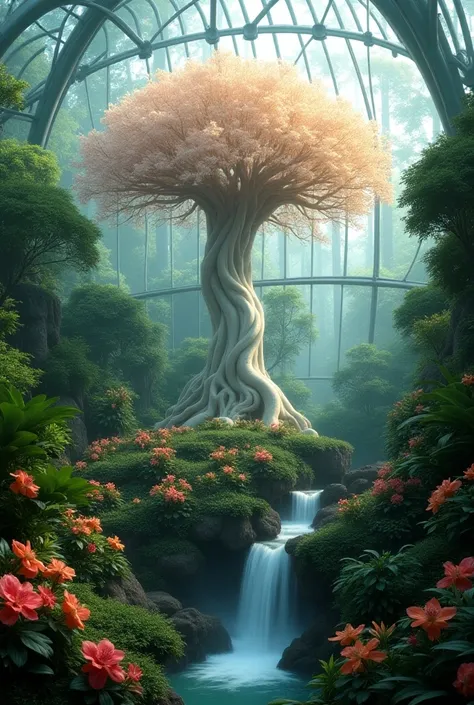  Botanical Garden Inside the Glass Dome, A Pale Glowing Fairy Tree from Another World ,Mysterious Flowers in the Tropics ,Small waterfall/actual picture 