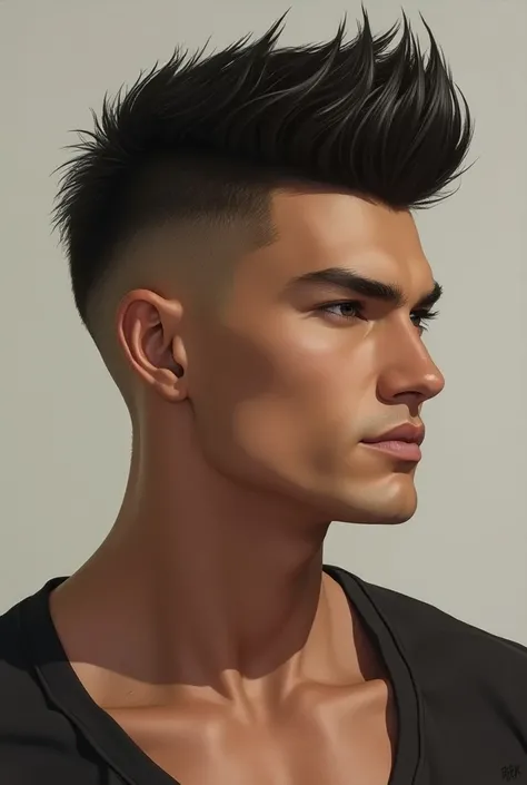 Male with circle head shape and have a wolfcut haircut and tan skin
