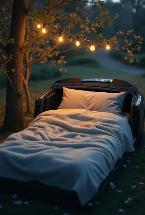 A 2015 Honda Civic with pajamas or bedspread for sleeping 