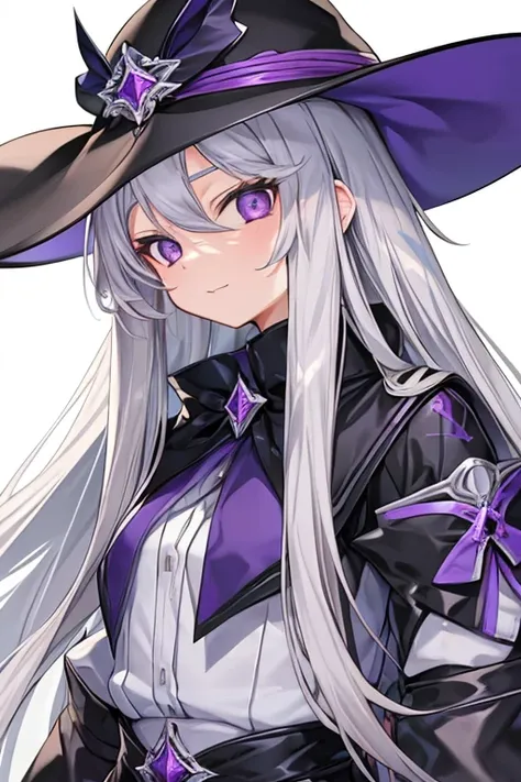 masterpiece, best quality, 1girl, elaina_(majo_no_tabitabi), silver hair, purple eyes, long hair, hat