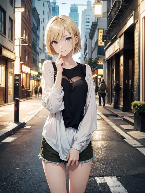 Anime style, super fine illustration, highly detailed, beautiful detailed, pale tone image, static representation, gentle expression, happy expression, 8k, beautiful face, handsome face, cute & bright image, pretty & perfect 1girl with blonde straight shor...