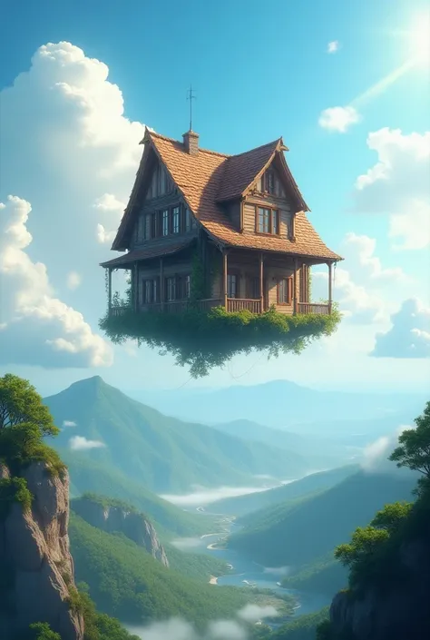 A house flying in sky 