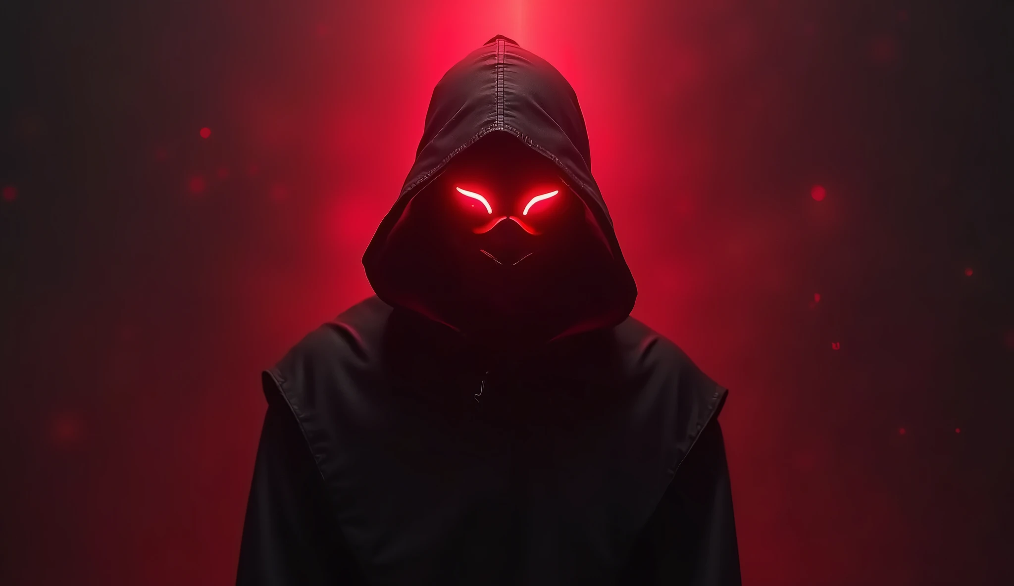 male character,hooded,red neon, LED mask, dark