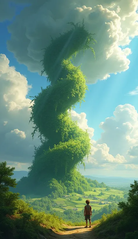 Jack and the Beanstalk/A giant beanstalk that twists and stretches through the clouds,Leading to the land of the giants in the sky/actual picture