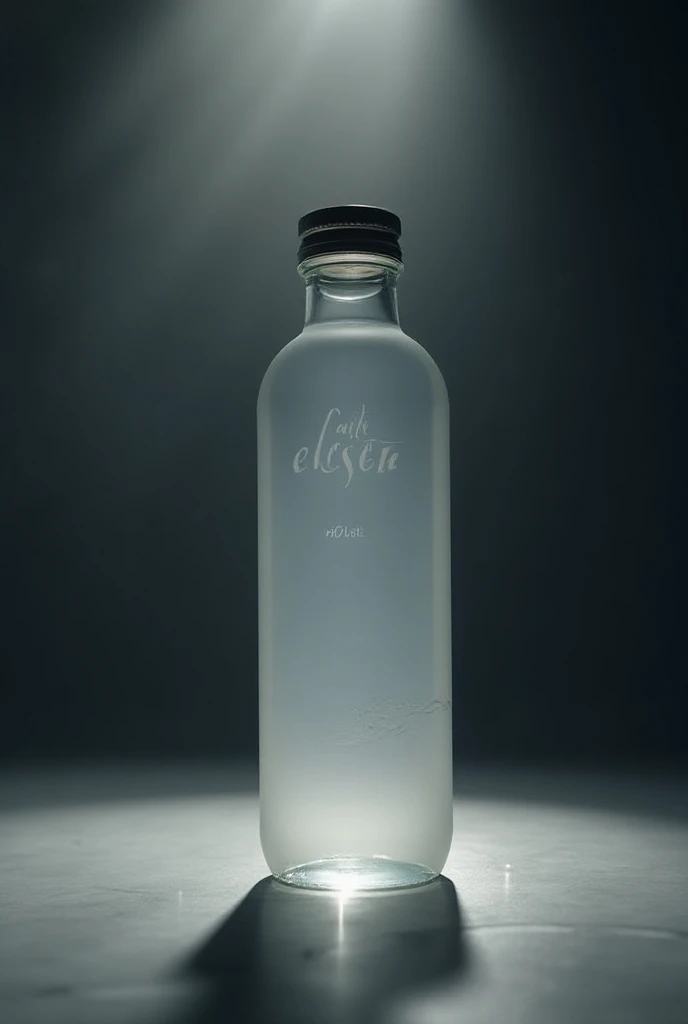 create unique labed plastic water bottle for 500ml make it sound expensive premium but transparent, make a photo cinematic,make it white