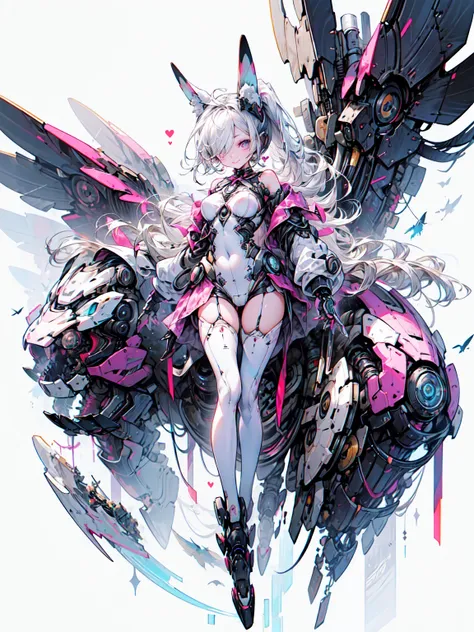 最 High image quality 、最High image quality、masterpiece、girl((20 years old、 By becoming、Best Bust、 medium bust ,wide々Tea that made my chest clear、Sparkling Eyes,  light blue hair、Long Hair、thin,The best valley、 ponytail、Robot body、Machine body、Red lipstick、H...