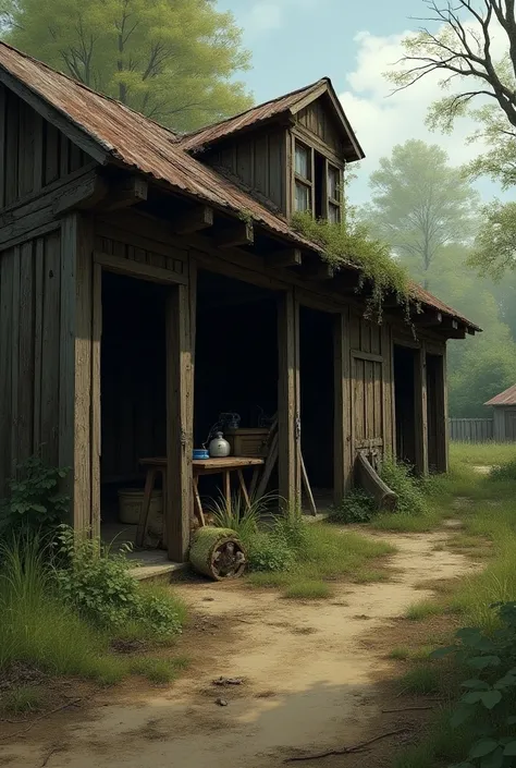 Lost Place old horse farm with stable run-down and left behind things 