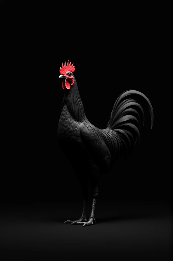 Create image of a thin rooster with a black background 