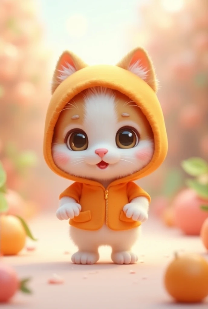 3D cute white and brown kitten　Wearing a mandarin orange hood and wearing a tangerine binder
Stand on two legs　Candy Country　Blur　　Cute kitten　Small kitten　