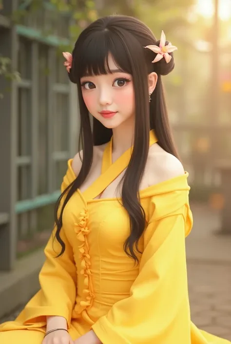 araffed asian woman in a yellow dress posing for a picture, a colorized photo by Sailor Moon, tumblr, shin hanga, sakimichan, Yoshitomo Nara, shikamimi, cosplayer, sakimi-chan, anime girl cosplay, cosplay, rin, Middle Yuan Festival, rei hino as a princess