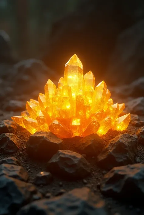 a pile of  Bright gold crystals sitting on top of rocks, concept art by Filip Hodas, featured on polycount, photorealism, rendered in cinema4d, rendered in maya, rendered in unreal engine. no people 4k