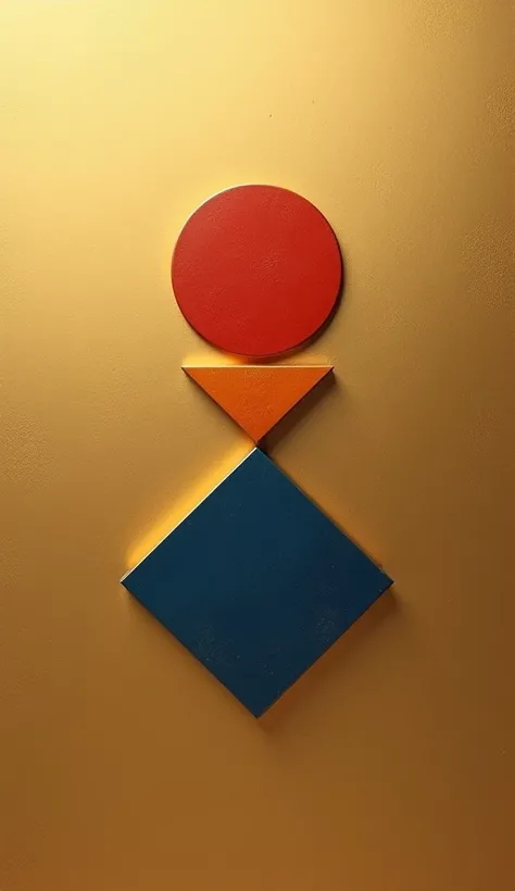 MAKE ME A SIMPLE AND MEANINGFUL LOGO WITH THREE MAIN SHAPES AND GOLD BASE COLOR, RED AND BLUE