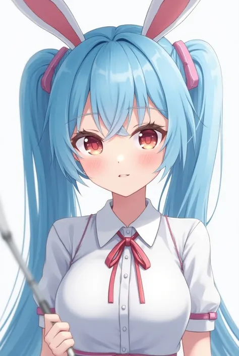  1 girl,  High Resolution , chest,  blushes, smile,  Twin Tail, Blue Hair/Light blue hair, tooth, Bunny ears,  anatomically correct, Raise your eyebrows, Older sister、大きなchest, ribbon, 