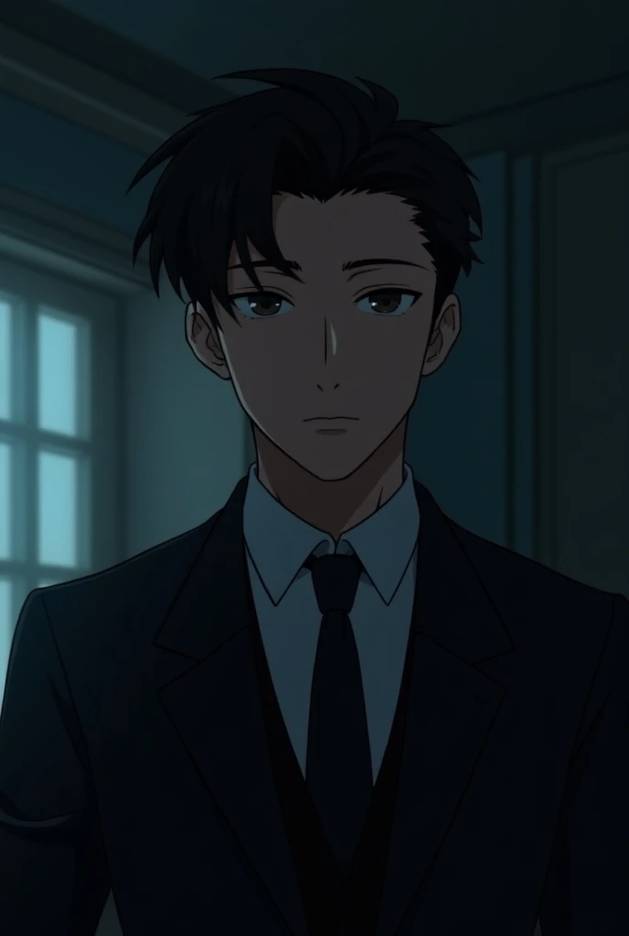  Anime character, Hes Korean with dark hair , mysterious adult in a suit
