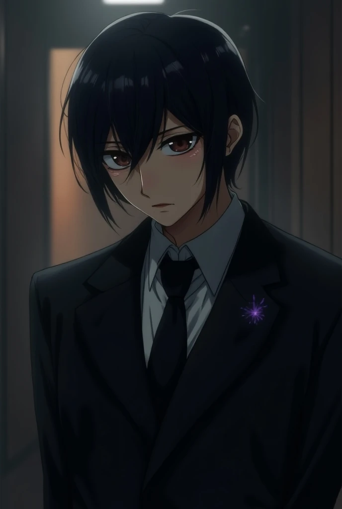  Anime character, with dark hair , mysterious adult in a suit.
