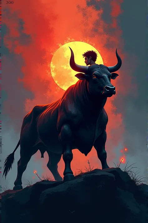 Background cover with candel was bullish and font show a man with bull 