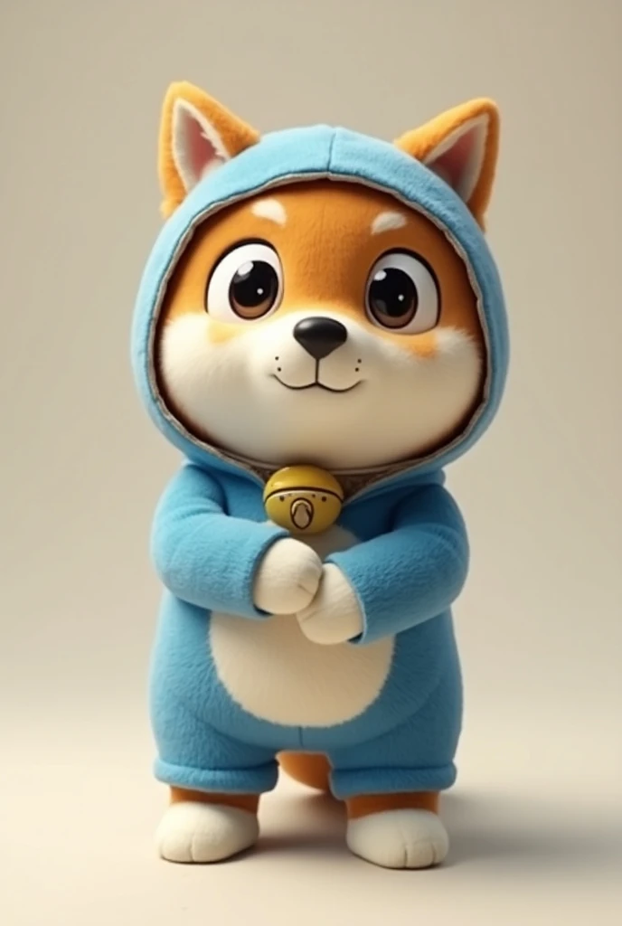 Realistic Shiba Inu two-legged Doraemon clothes have big eyes and are cute