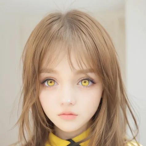 girl, brown hair, yellow eyes