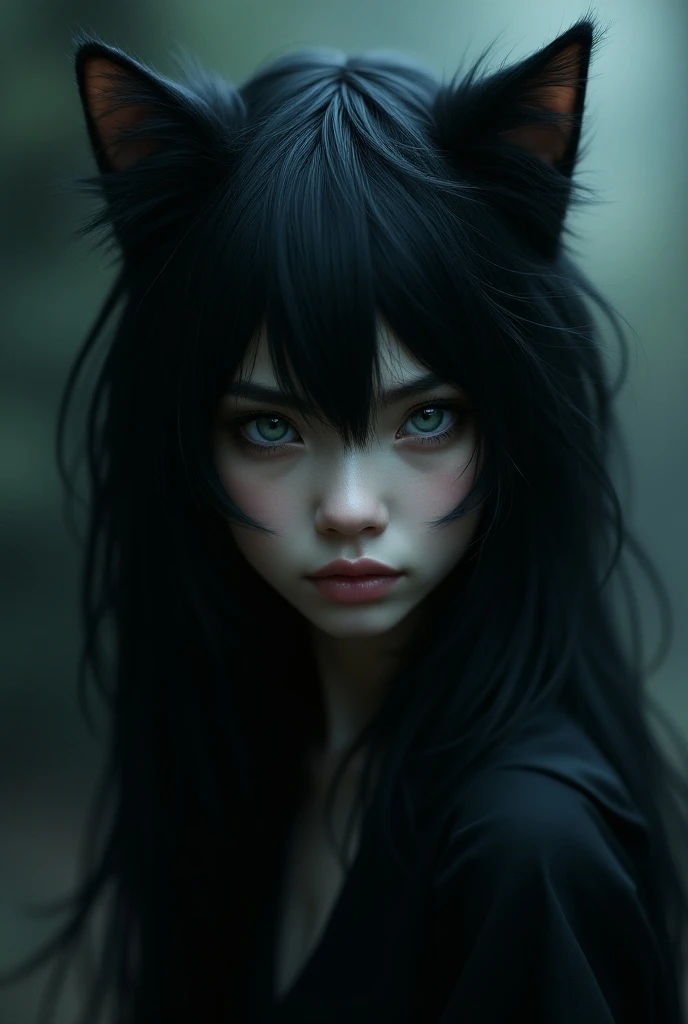 Face with black hair and cat eyes and toes 