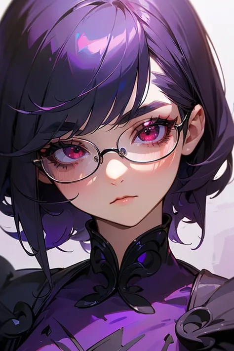 (Best Quality, masterpiece:1.2),    High Resolution   , Super detailed, Realistic:1.37,    Fantasy   , shape, Red eyes, Queen,   purple dress  .Platinum decoration、 beautiful 、   eyeshadow red、  thick eyebrows、Long eyelashes、The student is black.、((Her hai...