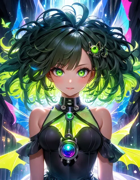 atmosphere Devil horror In a mesmerizing cascade of color and light, an enchanting anime girl sexy hot all Green bats candroites viewers with her ethereal beauty afro gold neon chun - liHer delicate features are framed by cascading locks of shimmering long...