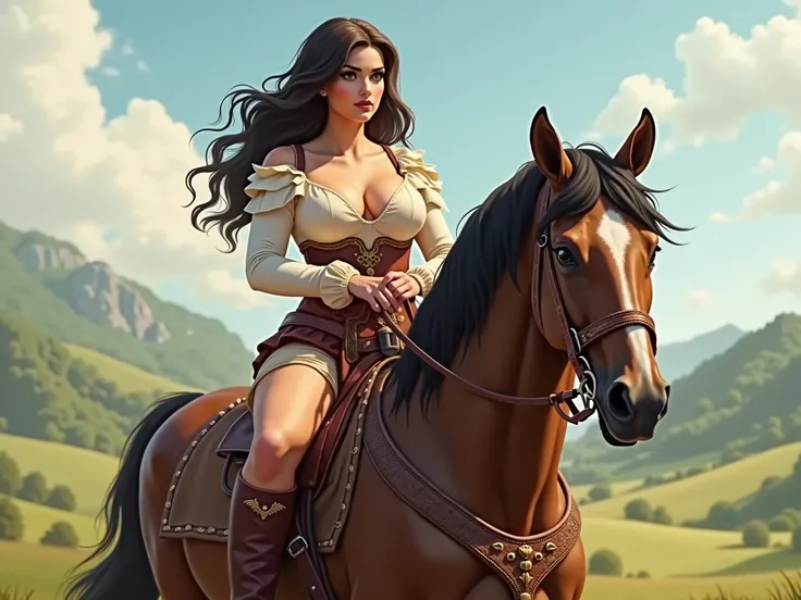 girl with big boobs sitting on horseback