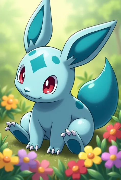 Nidoran♀ ist ein kleines, four-legged Pokémon,  that appears in light, dark blue and turquoise .  The The majority of his body is light blue and patterned with a few dark blue spots.  The inside of his ears is turquoise color .  The venom Pokémon has a squ...