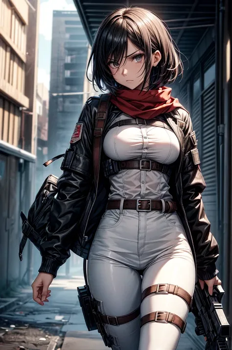 Score_9,score_8_up,score_7_up,source_anime,perfect hands,good hands,five fingers on both hands,Mikasa Ackerman/(attack on Titan/),Mikasa Ackerman in her 20s,mature Mikasa,serious,angry,slim beautiful figure body,short hair,black hair,hair between eyes,blac...