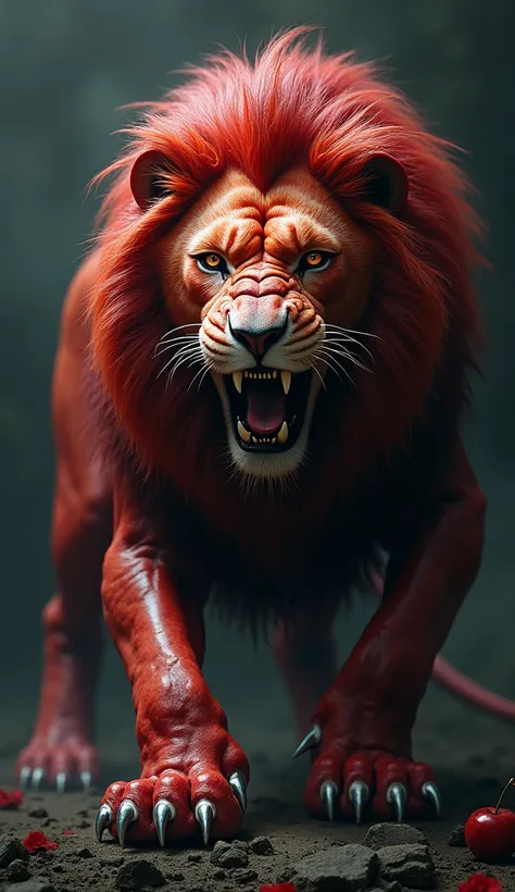 Hybrid Apple and Lion in the photo promt Majesty Intimidation Horror fear Power frightening evil