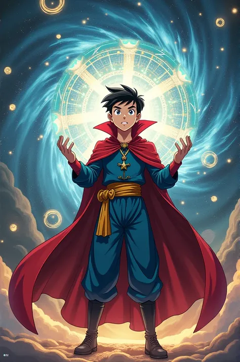 Nobita as mcu Dr. Strange, powerful, doing magic with hands confidently 