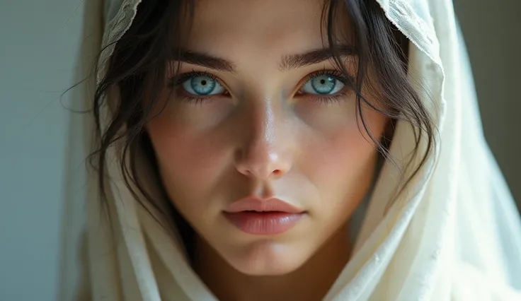 An incredibly beautiful goddess, ((Blue Eyes)), Greek style dress, Close-up of face, Close-up, Looking at camera