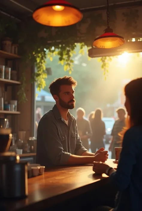 Scene 1: "The Encounter" (1 min)

**INT. COFFEE SHOP - MORNING**

*The scene opens inside a cozy, bustling coffee shop on Main Street. Sunlight streams through the large windows. The smell of fresh coffee fills the air. Customers stand in line, chatting wi...