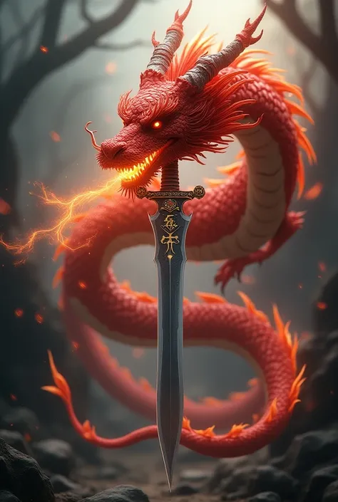 Keris and Chinese red dragon