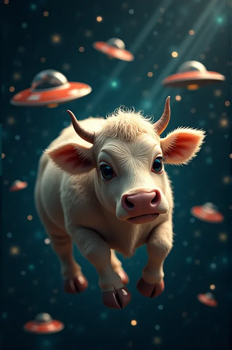 A cow is in space and aliens are chasing them in ufo around so much stars