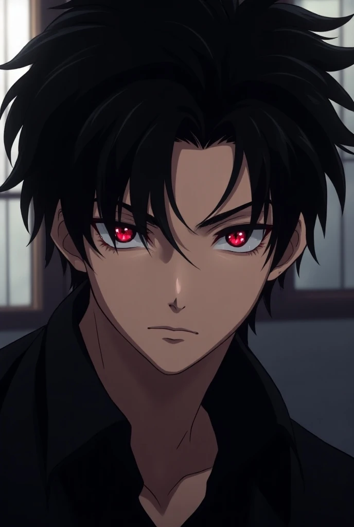 Good looking man black hair red eyes anime