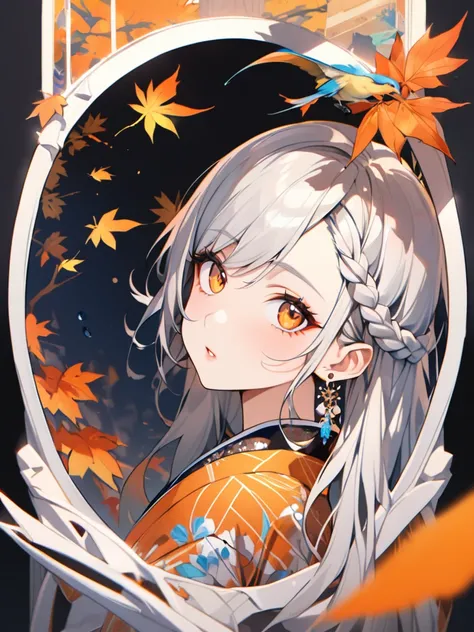 masterpiece:1.3,  anatomically correct :1.2, NFSW, Ultra high definition, High definition face:1.3,8k,2.5D,  1 girl, solo, 18 years old, cute, focus on the face:1.2,  Braided bangs,Braided long hair, Silver Hair:1.3, orange inner color:1.3,Round face:1.2, ...