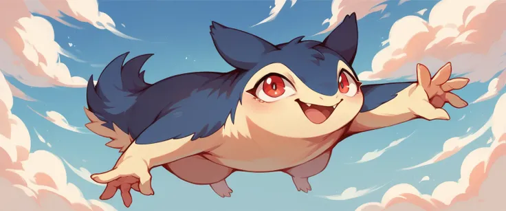 Typhlosion, cute, v pose, cloud 