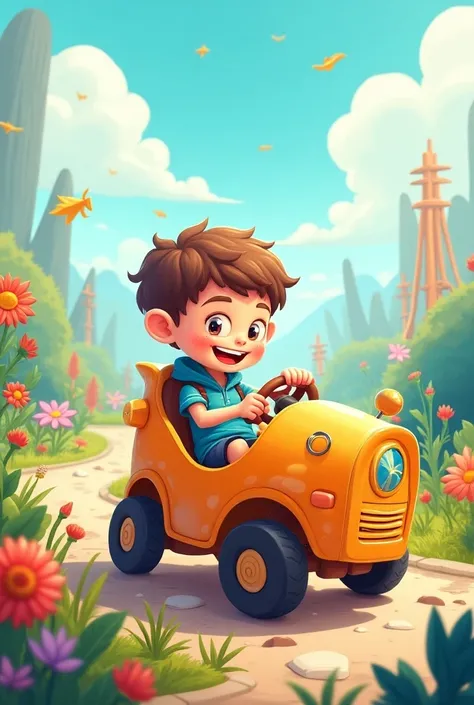 Car with boy cartoon
