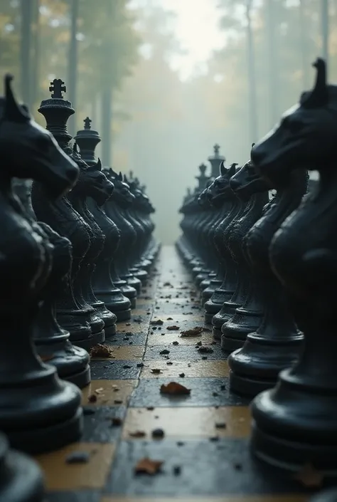 chess pieces fighting 