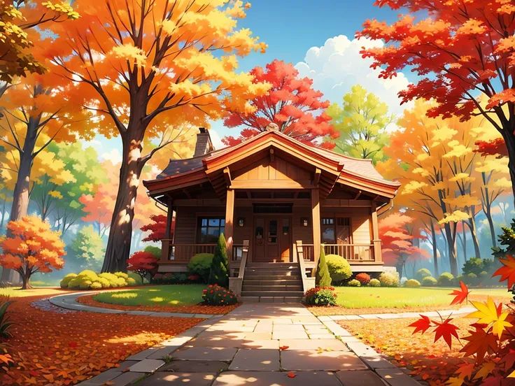 foreground design , autumn foliage , digita art , animation